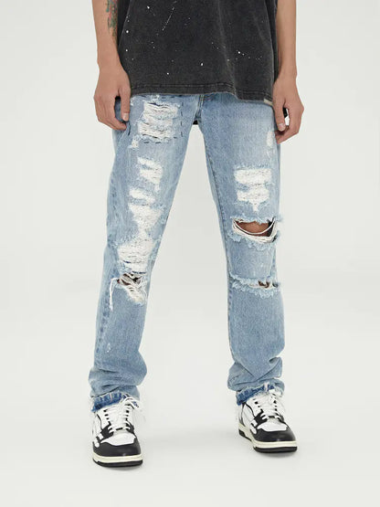 Distressed Retro Light-Colored Jeans with Ripped Edges