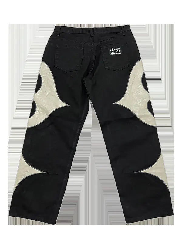 American Retro Men's PU Leather Stitching Jeans