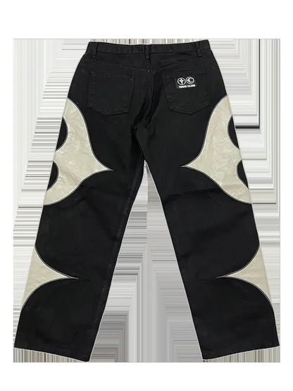 American Retro Men's PU Leather Stitching Jeans